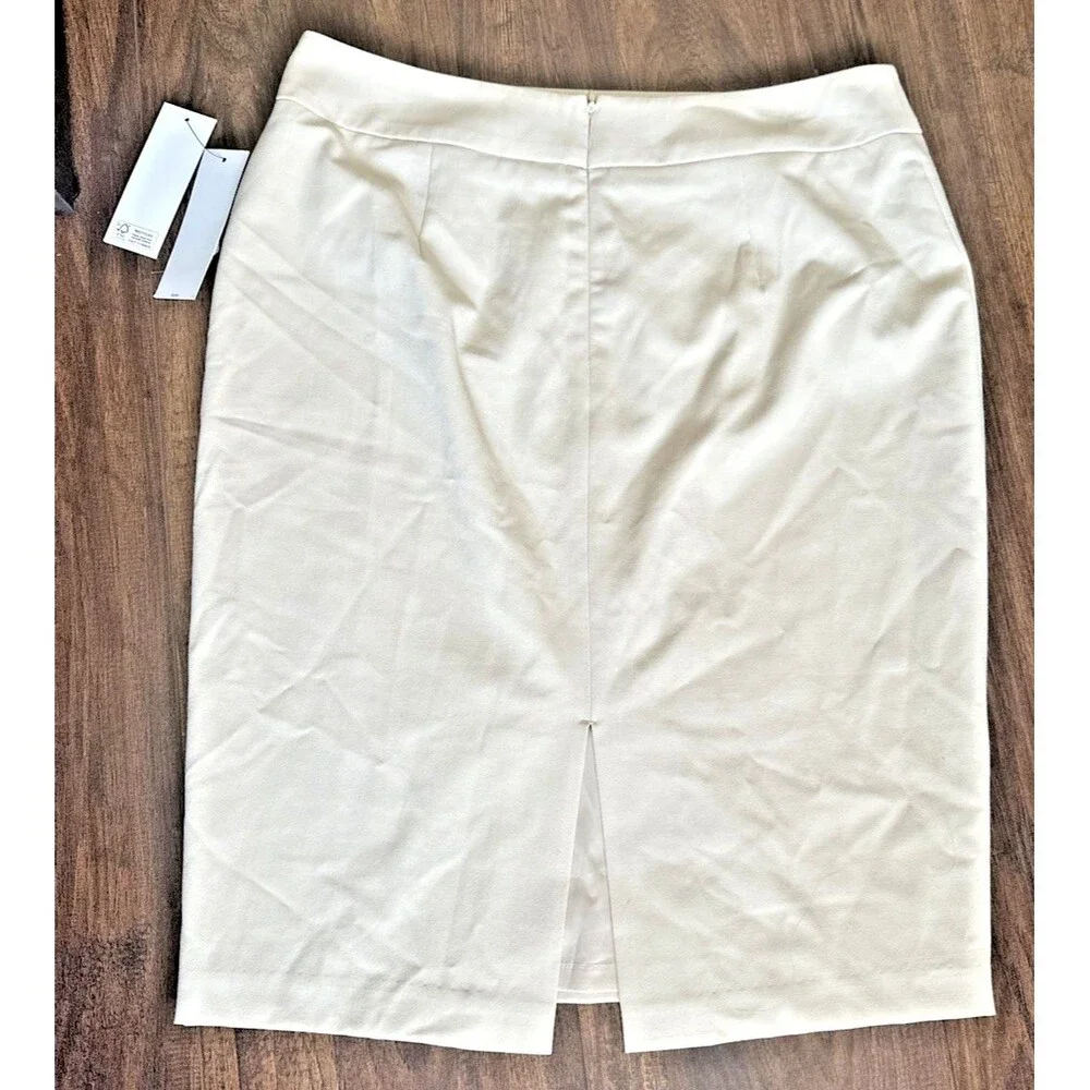 Donna Karan Women's Mid Rise Classic Formal Chic Pencil Skirt Beige Cream 6